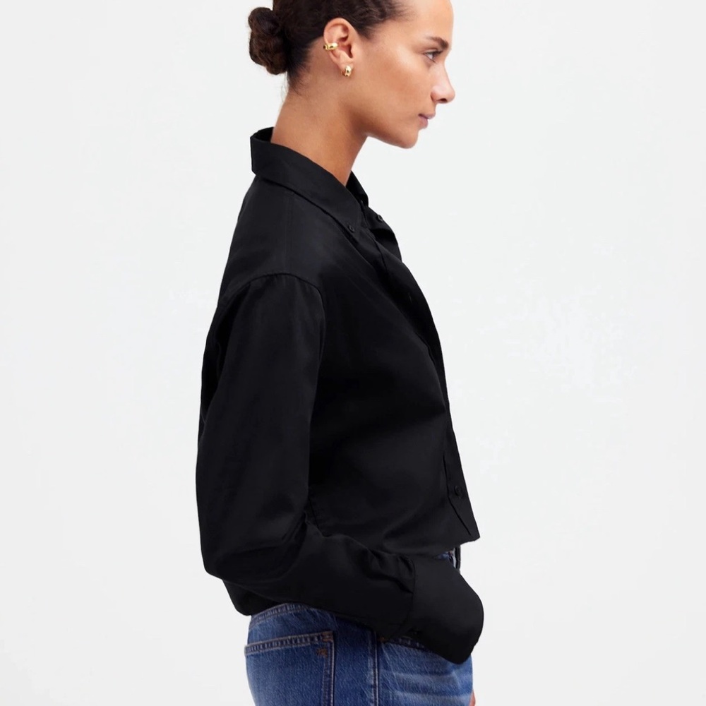 NWT Madewell black relaxed button up crop shirt XXS - Picture 3 of 5